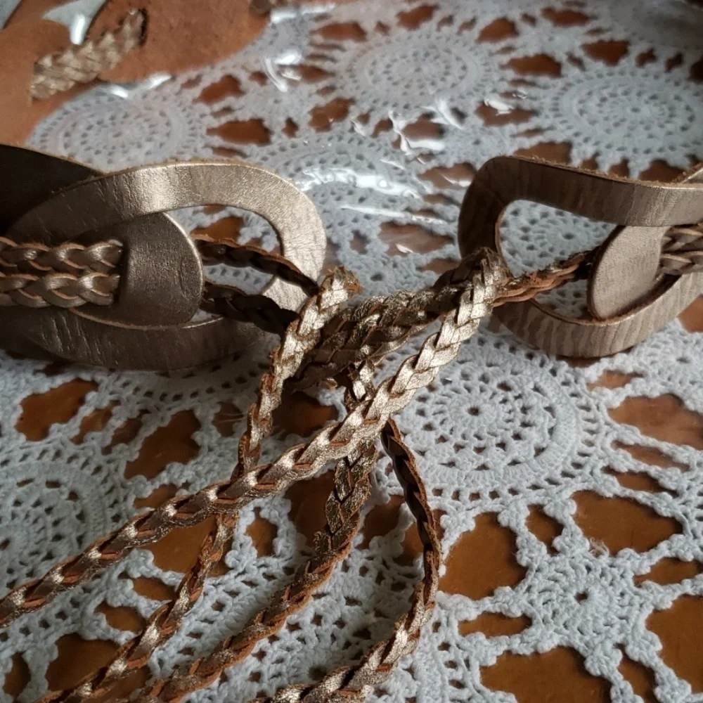 Gold leather breided belt